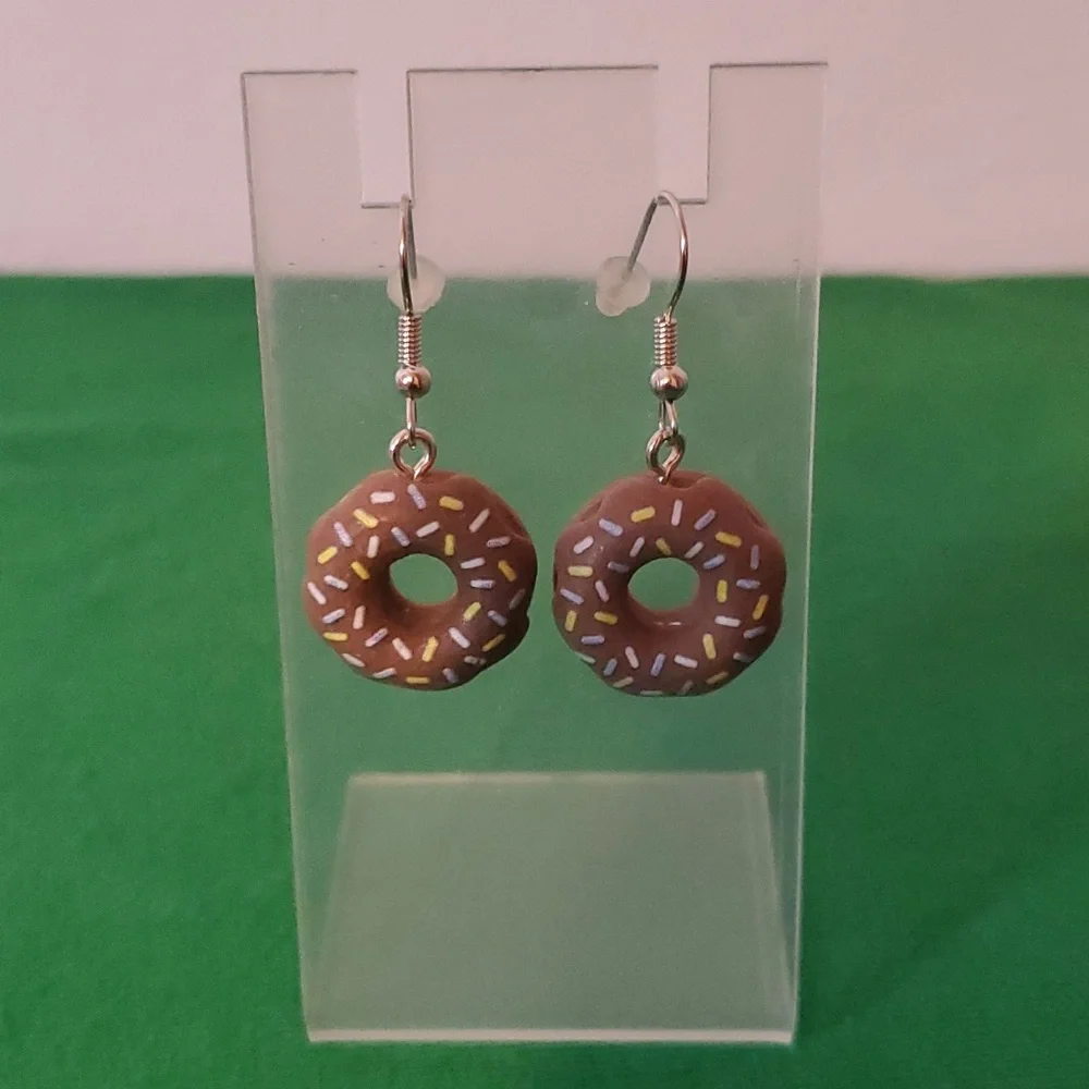 Girls / Womens Brown Pierced Donut Earrings